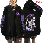 Kuum anime Kochou Shinobu graafilise tr&uuml;kiga lukuga dressipluusid Naistele Meestele Harajuku Vabaaja Cosplay t&otilde;mblukuga pusad Mood pikad varrukad M black