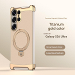 Luksuslik Nahast Raamita Magnetiline Telefonikate, Samsung S26 S25 S24 Ultra jaoks, Metallist Klambriga Jalatugi, P&otilde;rutuskindel Kate Galaxy S24 Ultra kuld