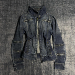 Naiste Y2K gooti punk t&auml;navamood vintage pestud teksajakk mitme lukuga p&uuml;stkrae kitsas v&ouml;&ouml;koht l&uuml;hike pikkade varrukatega vabaaja jakk S black