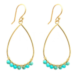 Les Tr&eacute;sors De Lily [Q1007] - Boucles cr&eacute;ateur acier 'Boho' turquoise dor&eacute; - 28x17 mm t&uuml;rkiissinine