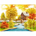 5D teemantmaaling s&uuml;gisene puumaja maastik Teemanttikandid ristpistes 20X30CM