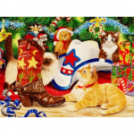 T&auml;isruudukujuline teemantmaaling 5d kasside j&otilde;ulukink Kodukaunistus Teemanttikandid Talvine J&otilde;uluvana Mosaiik K&auml;sit&ouml;&ouml; N&auml;put&ouml;&ouml; J&otilde;ulu kodukaunistus Full Round (20X30CM)