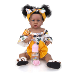 57 cm Reborn Baby V&auml;ikelapse nukud K&auml;sitsi juurdunud kiudjuuksed Must nahk Silikoon T&auml;iskeha Elutruu Reborn Girl Doll Lastep&auml;eva kingitused 23 inch sinine