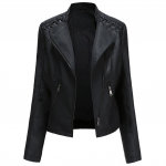 Naiste stiilne kunstnahast jakk Klassikaline PU Moto Biker Fashion Zip Up vabaaja l&uuml;hike mantel &otilde;huke &uuml;ler&otilde;ivad retropaeltega S-4XL Plus Size L must