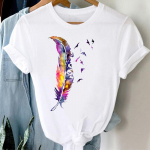 (Aasia suurus) Akvarell Feather Vintage Bird Naiste Prinditud l&uuml;hikeste varrukatega T-s&auml;rk Moodne T-s&auml;rk Riietus Casual Summer Lady Naiste Graafiline T-s&auml;rk XXXL