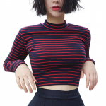 Crop Tops Naiste &scaron;ikk, klassikaline, triibuline, &otilde;huke, l&uuml;hike rinnat&uuml;kk Crop Top kilpkonnaga pikkade varrukatega T-s&auml;rk Seksikad s&auml;rgid T-s&auml;rk One size punane