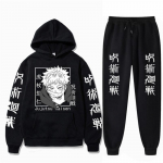 Meeste komplekt Anime Jujutsu Kaisen kapuutsiga p&uuml;ksid, meeste vabaaja 2tk Komplektid pikkade varrukatega Harajuku Gojo Satoru Graphics kapuutsiga dressipluusid L