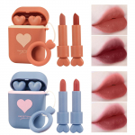 Hengfang 2Set/Lot k&otilde;rvaklapid Love Icon Double Tube Mittenakkuv Cup Kauakestev Veekindel huulepulk Matte K&otilde;rvaklapi Kuju Huulepulk Alasti Punased Huuled Meik