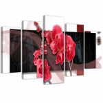 Viieosalise pildiga l&otilde;uendiprint Red Orchid Abstraction 100x70 punane