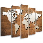 Viieosalise pildiga l&otilde;uenditr&uuml;kk Vintage World Map Brown 100x70 pruun