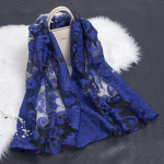 Kevad-suvi uus p&auml;ikesekaitsekreem siidist sall L&otilde;igatud lilledega sall Rose Jacquard sall Silk Organza Paisley-Sapphire Blue