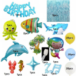 Mereteemaline loomade s&uuml;nnip&auml;evapeo kaunistus lastele sinise taustaga hai ja delfiinide &otilde;hupalli beebide du&scaron;&scaron; Balloon set