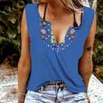 Naiste tankid Seksikad V kaelusega varrukateta suvetopid Vest 3D s&uuml;mmeetrilise mustriga prinditud lahedad kerged topid XS sinine