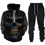 Isiksus gooti pealuu 3D prindiga kapuutsiga p&uuml;kste komplekt meeste/naiste naljakas Halloweeni t&auml;navar&otilde;ivaste riietus&uuml;likond hiphop 2-osaline spordidress XL