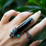 Boho Blue Black Stones s&otilde;rmus h&otilde;bedase v&auml;rvi s&otilde;rmused naistele Statement s&otilde;rmus lilleline s&otilde;rmus peoehted 6