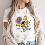 (Aasia suurus)T-riided vabaaja mood Akvarell Lill armas 90ndate prinditud naiste vabaaja naiste top graafiline triiks&auml;rk l&uuml;hikeste varrukatega S