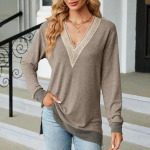 S&uuml;gisene &otilde;&otilde;nsa pitsiga V-kaelusega T-s&auml;rk Naiste mood avarad pikkade varrukatega t-s&auml;rgid, naiste talvised p&otilde;hjaga soliidsed pullover-T-s&auml;rk Blusas 29542 S orion i v&auml;rv