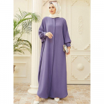 Moslem Puff Sleeve Maroko Moslemi kleit Naiste Abaya Kaftans Vabaaja &otilde;htukleidid Naine T&uuml;rgi Islami pikk r&uuml;&uuml; Femme Vestid lilla