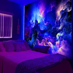 V&auml;rviline kaasaegne Galaxy luminofoorvaip Kosmosepol&uuml;ster UV BlackLight seinavaip, elutuppa, magamistuba, kontorisse kodukaunistuseks 95x73cm