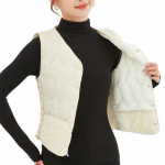 Naiste s&uuml;gistalvine vest mantel Pehme paks polsterdatud varrukateta &uuml;herealine &uuml;hev&auml;rviline V-kaelusega kardigan Slim Fit, soojad taskud, naiste vest 2XL beež
