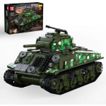 MOLD KING 20024 M4 Sherman tanki ehituskomplekt m&auml;nguasja kaugjuhtimispuldiga elektrilised paagi ehitusplokid lastele vanuses 8+(961 t&uuml;kki) roheline