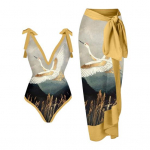 1 komplekt veniv Lady Beach Monokini Vintage Bassein, Nahka puudutavad naiste ujumisriided pika kleidiga surfiriietega XL kollane