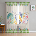 Easter Bunny Egg T&uuml;llkardinad elutuppa Magamistoa Voile L&auml;bipaistev kardin Aken Kodukaunistuseks kardinad 135W x 114H(cm)