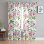 Vintage mustriga tekstuur Hibiskuse lille t&uuml;ll l&auml;bipaistvad kardinad elutuppa Magamistoa k&ouml;&ouml;k akende jaoks Voile kardinad Kodukaunistuseks 135W x 114H(cm)