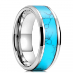 Moodne 8 mm mustast titaanist abielus&otilde;rmus meestele naistele, v&auml;rviline abalone shell ja sinine opaaliga inkrusteeritud s&otilde;rmus meeste pulmapeo ehted 6