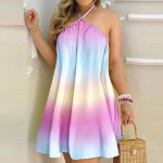 GMXIA naistemood suvine kevadine &uuml;hev&auml;rviline prinditud varrukateta V-kaelus &otilde;lgadeta p&auml;itsete rihmaga lahtised vabaaja kleidid S