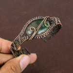 Natural Fluorite Gemstone Handmade Copper Wire Wrap Bangle Adjustable u5n52