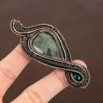 Natural Moss Prehnite, Green Onyx Gemstone Copper Wire Wrap Pendant 3.74 g9s71