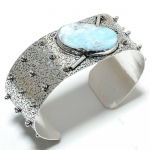 Natural Republic Larimar Gemstone 925 Sterling Silver Cuff Bangle Adj. y9h79