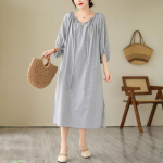 Suures suuruses puuvillane vintage Stripe uus kleit naistele vaba ja pikk kevadine suvekleit L