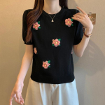 2024. aasta suvi uues stiilis suures stiilis kootud l&uuml;hikeste varrukatega T-s&auml;rk Fat Mm lahtise disainiga j&auml;&auml;siidist vabaaja topp naistele L valge