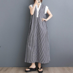 Varrukateta Suures suuruses puuvillane vintage Stripe uus kleit naistele vaba ja pikk suvekleit