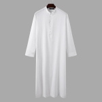 Moslemitest mehed Jubba Thobe Solid 2024, pikkade varrukatega &otilde;hukesed hommikumantlid Kaftani krae islami araabia mood meeste kaftan S-3XL M white