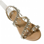 Naiste Lamedad sandaalid Suvised magusad Boho Pearl Dekoratsioonisandaalid Naiste rannapuhkusejalatsid 36 valge