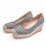 2024 Fashion Wedges Kontsad Kingad Naiste kevadsuvi riie Naiste kingad Ruuduline Naiste k&otilde;rge konts 7 cm Must Punane 34 must
