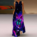 Naiste A-kujuline kleit Maxi pikkade varrukateta &ouml;&ouml;lilla liblikaga s&uuml;gis- ja talvine V-kaelusega retrostiilis elegantne kleit XS helesinine v&auml;rv