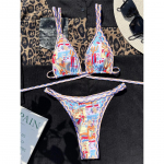 Seksikas tr&uuml;kitud rihmaga bikiinid naiste ujumistrikoo, naiste ujumisriided, kaheosaline bikiinikomplekt Brasiilia supluskost&uuml;&uuml;m, ujumine S