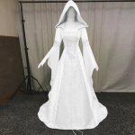 Naiste moodne pikkade varrukatega kapuutsiga kleit, p&otilde;randa pikkune Cosplay kleit M valge