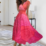 Naiste pikk kleit Maxi kleit vabaaja kleit Sifonki kleidid Swing kleit &uuml;hev&auml;rviline vabaaja t&auml;iskasvanud &otilde;ues igap&auml;evane kohting Voldis l&uuml;hikeste varrukatega V-kaelusega kleit L ts&uuml;aan