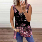 Naiste topp suvine langevate lilledega, tr&uuml;kitud vabaaja suures suuruses varrukateta t&otilde;mblukuga V-kaelusega &uuml;laosa XS lilla