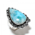 Natural Caribbean Larimar Gemstone 925 Sterling Silver Gift Ring Size 9 u3j81