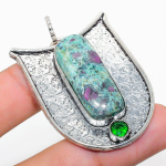 RubyFuchsite, Diopside Gemstone 925 Sterling Silver Jewelry Pendant 2.05 k3e62