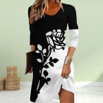 Naiste vabaajakleit S&uuml;gislilla s&auml;rava roosikirjaga kleidid naistele O-kaelusega l&uuml;hikeste varrukatega kleit plusssuuruses XS must