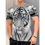 Graafiline Tiger Print meeste loominguline topp, vabaaja kaelusega l&uuml;hikeste varrukatega, kergelt veniv T-s&auml;rk suveks &otilde;ues kasutamiseks S