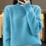 S&uuml;gistalvine naiste trikotaaž kaelusega teemantv&otilde;rega pullover, tihendav kampsun meriinovillane riietus ka&scaron;miir trikotaaž Naiste topp One Size sinine