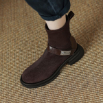 Krazing Pot Flock s&uuml;gistalvised kingad Vintage paksud kontsad Western saapad Metallist kaunistus &uuml;mmargune varvas hoiab soojas poolsaapad 34 must